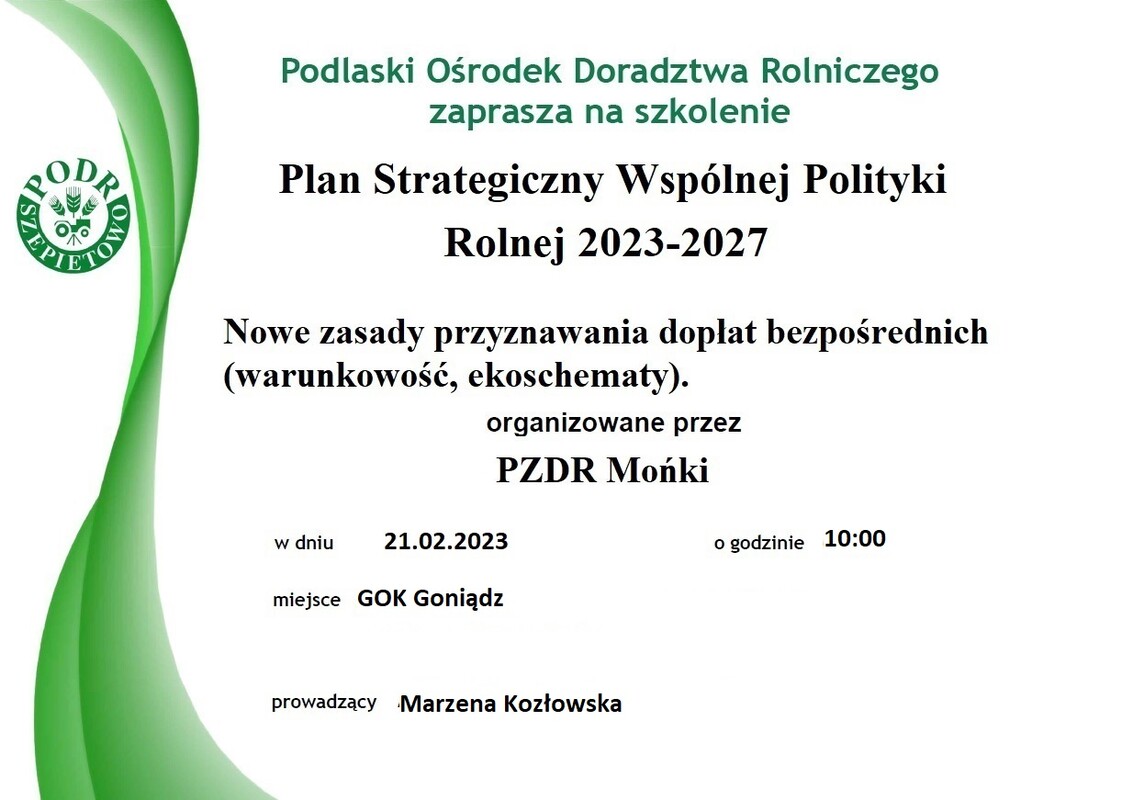 podr zaprasza na szkolenie: plan strategiczny wspólnej polityki rolnej 2023-2027