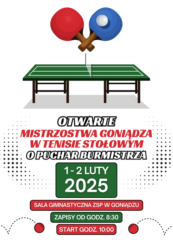 otwarte mistrzostwa goniądza w tenisie stołowym o puchar burmistrza