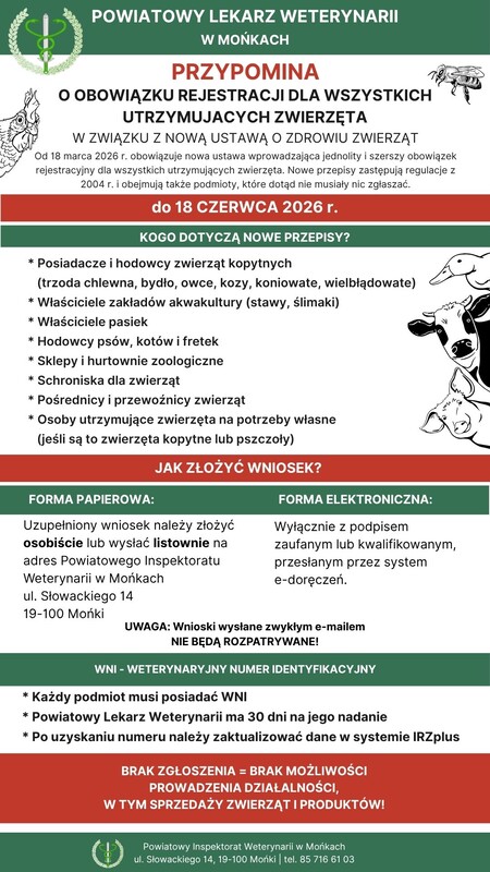 przypomnienie o obowiązku rejestracji dla wszystkich utrzymujących zwierzęta
