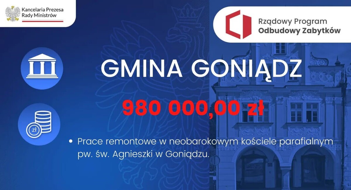 980 tysięcy złotych z rządowego programu odbudowy zabytków