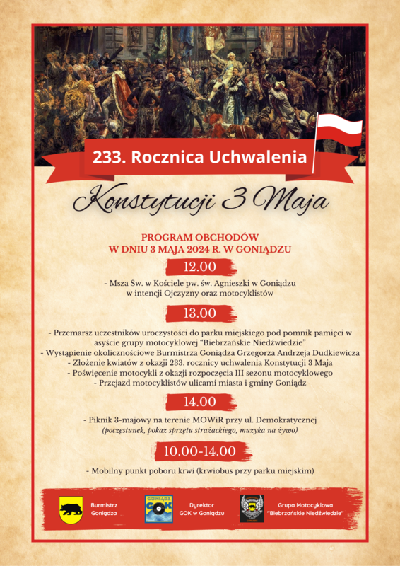 zaproszenie na obchody 233. rocznicy uchwalenia konstytucji 3 maja