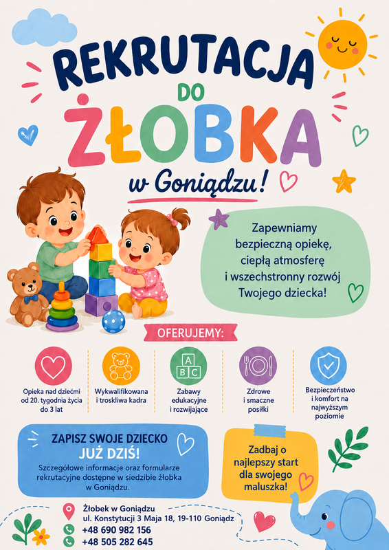 🧸 trwa rekrutacja do żłobka w goniądzu! 👶💛